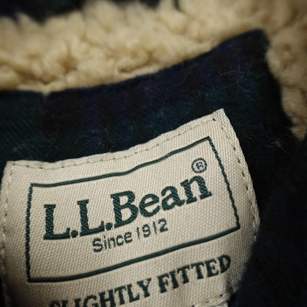 NEW L.L.Bean Jacket Mens M Green Sherpa Lined Scotch Plaid Flannel Shirt Shacket